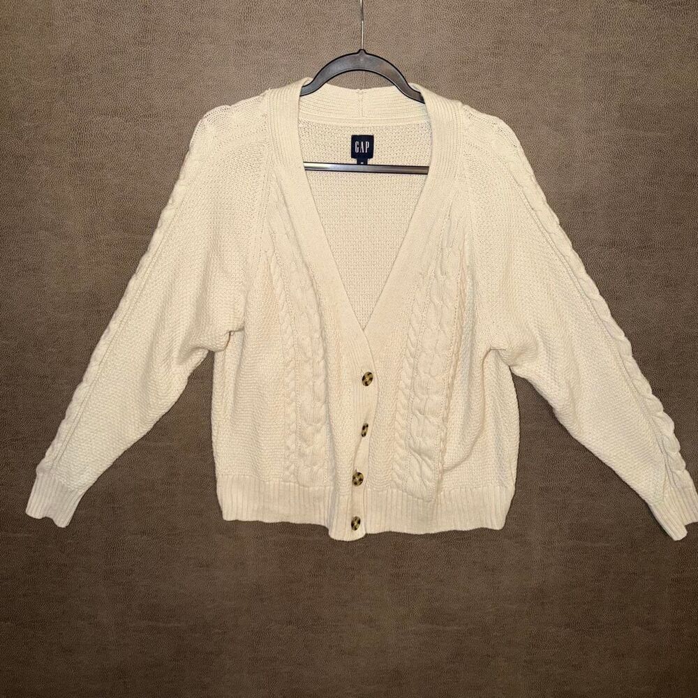 GAP cream cable knit cardigan with button-up front, size M
